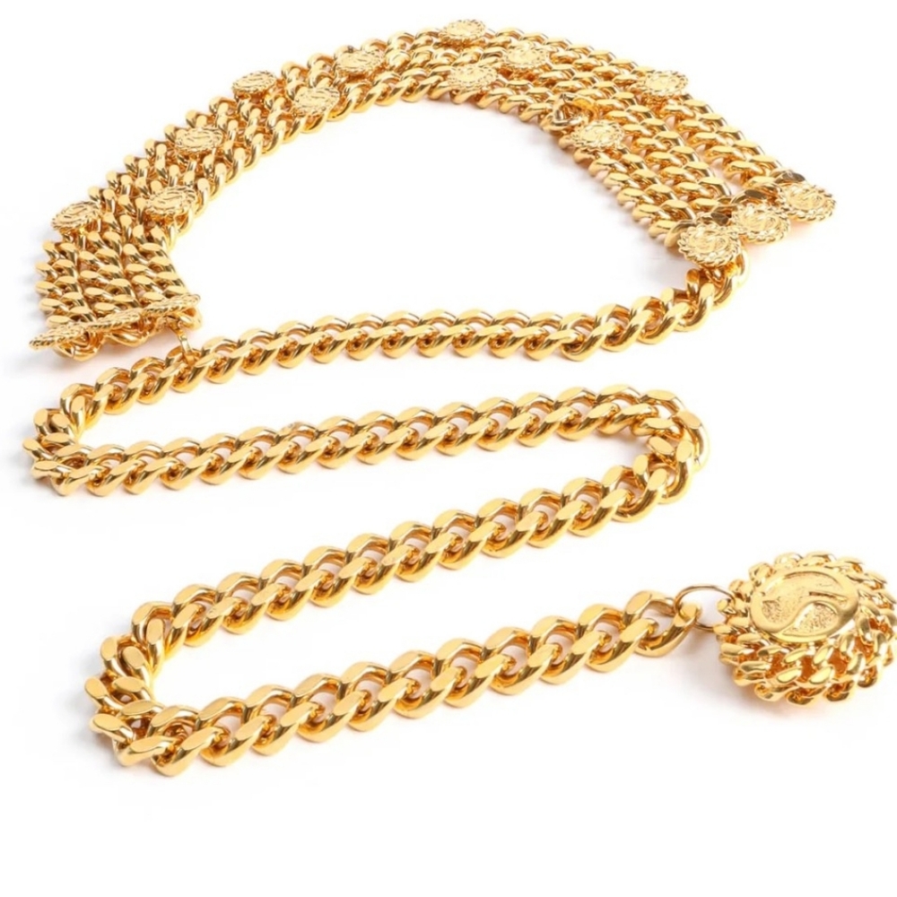 Stunning St. John Vintage 1980's-90'    Gold Chain Belt with Medallion Accents - Picture 9 of 17